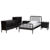 Baxton Studio Lucera Mid-Century Black Twin Size 5-Piece Bobbin Bedroom Set